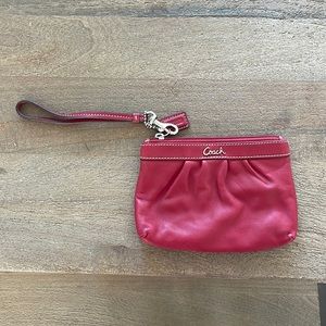Coach Red Leather Wristlet with zipper